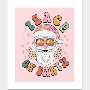 Peace on Earth Shirt Retro Hippie Groovy Santa with Sunglasses Posters and Art